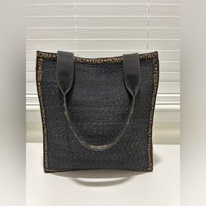 Fendi 1925 Roma Black Raffia Shopper Bag
